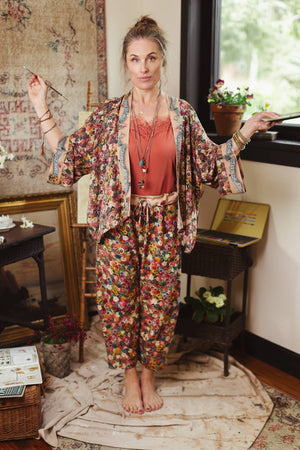 Art of Life Linen Cropped Artist Pant with Boho Floral Print
