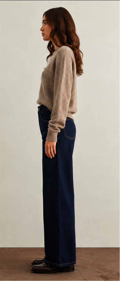 Baggy Wide-Leg Non-Stretch Jeans – Dark Wash