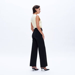 Black High Rise Wide Leg Jean with Raw Hem