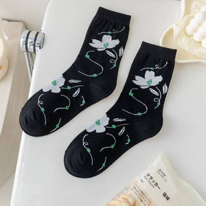 Black and White Floral Patterned Socks