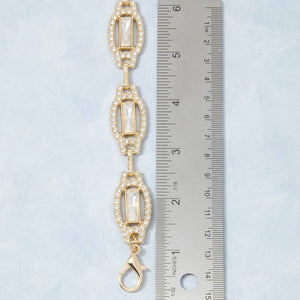Gold Crystal Baguette & Rhinestone Oval Link Chain Belt