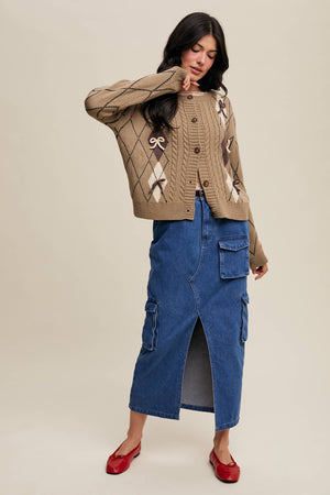 Argyle Bow Detail Knit Cardigan