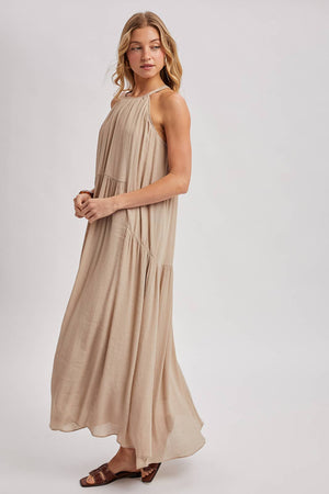 Gathered Halter Neck Flowy Maxi Dress