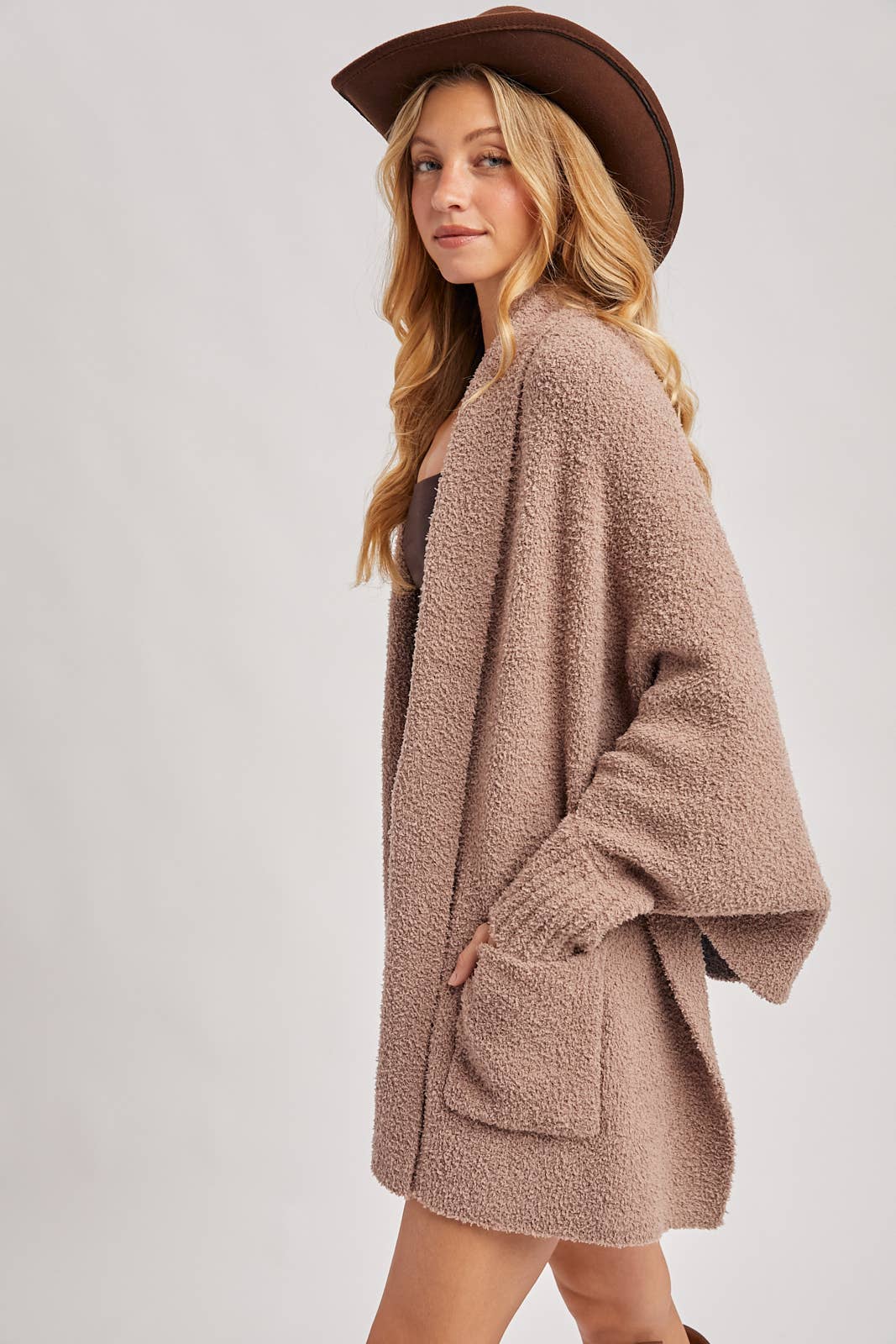 Open Front Blanket Wrap Boucle Knit Cardigan