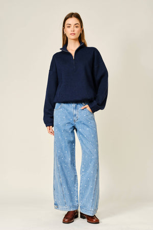 Polka Dot Curved Seam Barrel Jeans