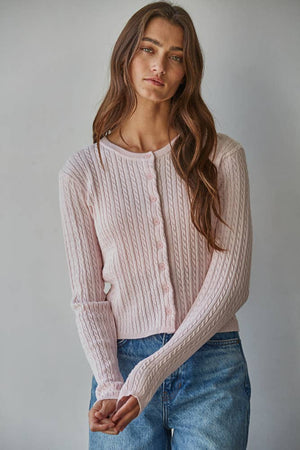 Knit Cable Sweater Cotton Button Down Cardigan