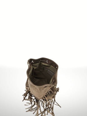 Emanuela Suede Leather Fringe Bag - Gray