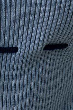 Blue Ribbed Bow Cardigan Sweater