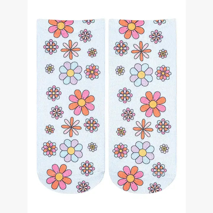 Retro Flowers Ankle Socks – Pale Blue