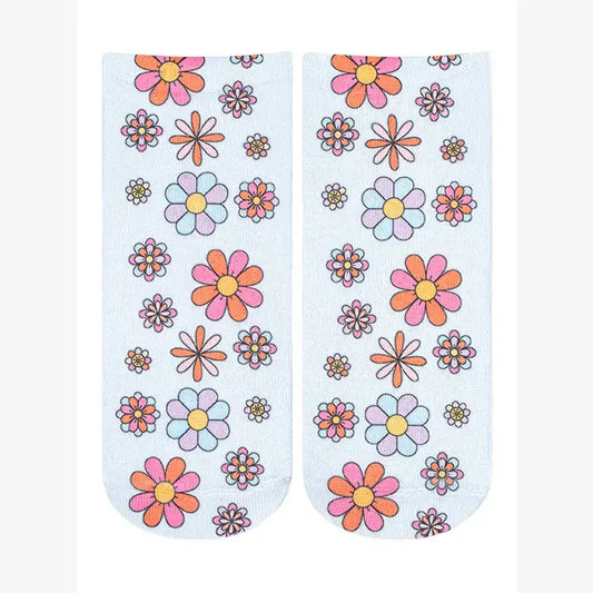 Retro Flowers Ankle Socks – Pale Blue