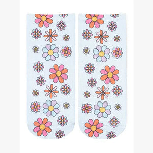 Retro Flowers Ankle Socks – Pale Blue