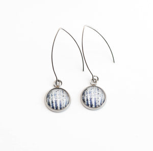 Winter Birch Stainless Steel and Glass Long Earrings Small