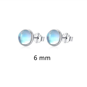Tiny Round Moonstone Stud Earrings in 925 Sterling Silver - 5 mm