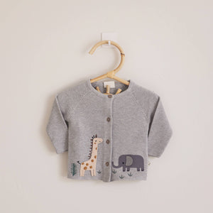 Animal Safari Embroidered Organic Baby Cardigan