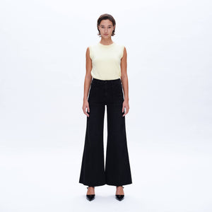Black High Rise Wide Leg Jean with Raw Hem