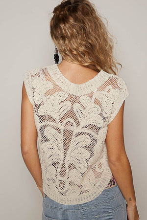 Round neck sleeveless solid crochet top