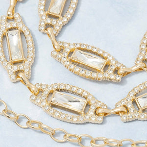 Gold Crystal Baguette & Rhinestone Oval Link Chain Belt