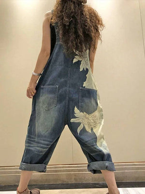 Hand Painted Bleached Denim Overalls