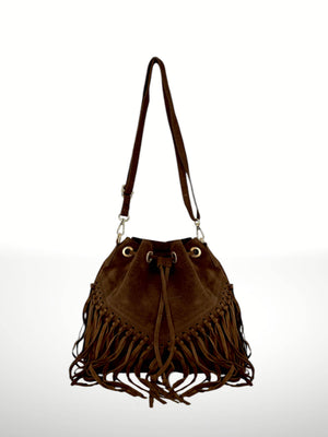 Emanuela Suede Leather Fringe Bag - Gray