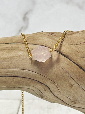 Small Rose Quartz Rough Nugget Necklace