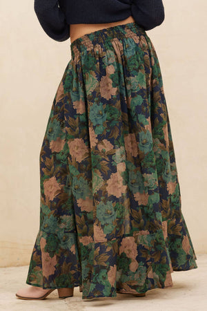 Floral-Print Drawstring Button-Front Maxi Skirt