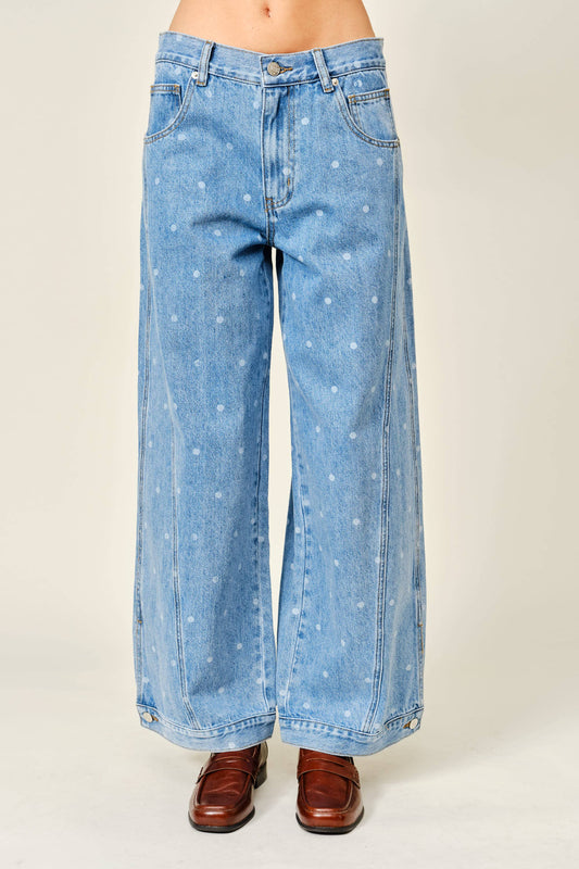 Polka Dot Curved Seam Barrel Jeans