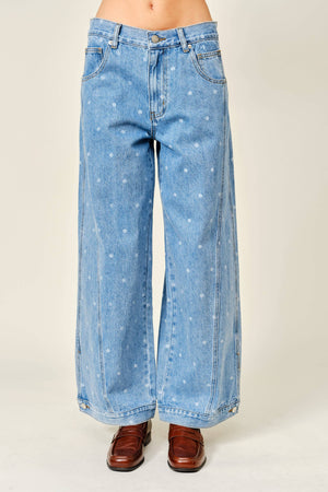 Polka Dot Curved Seam Barrel Jeans