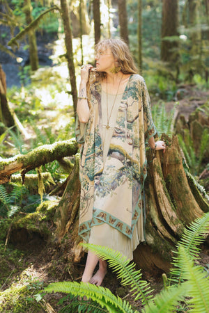 Earth and Sky Bamboo Kimono with Tree Print