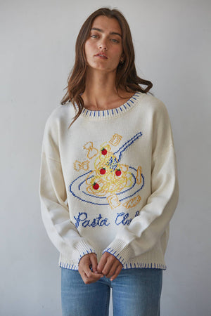 Ivory Blue Knit Pullover Sweater