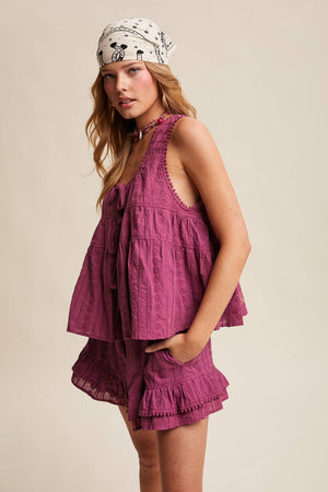 Embroidered Tiered Ruffle Set