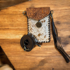 Tooled Cowhide Phone Crossbody