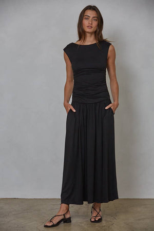 Black Ruched Side Sleeveless Maxi Dress