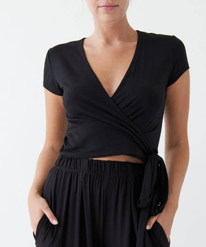 Bamboo Wrap Cap-Sleeve Crop Top
