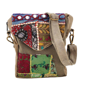 Recycled Military Tent Crossbody with Vintage Fabric