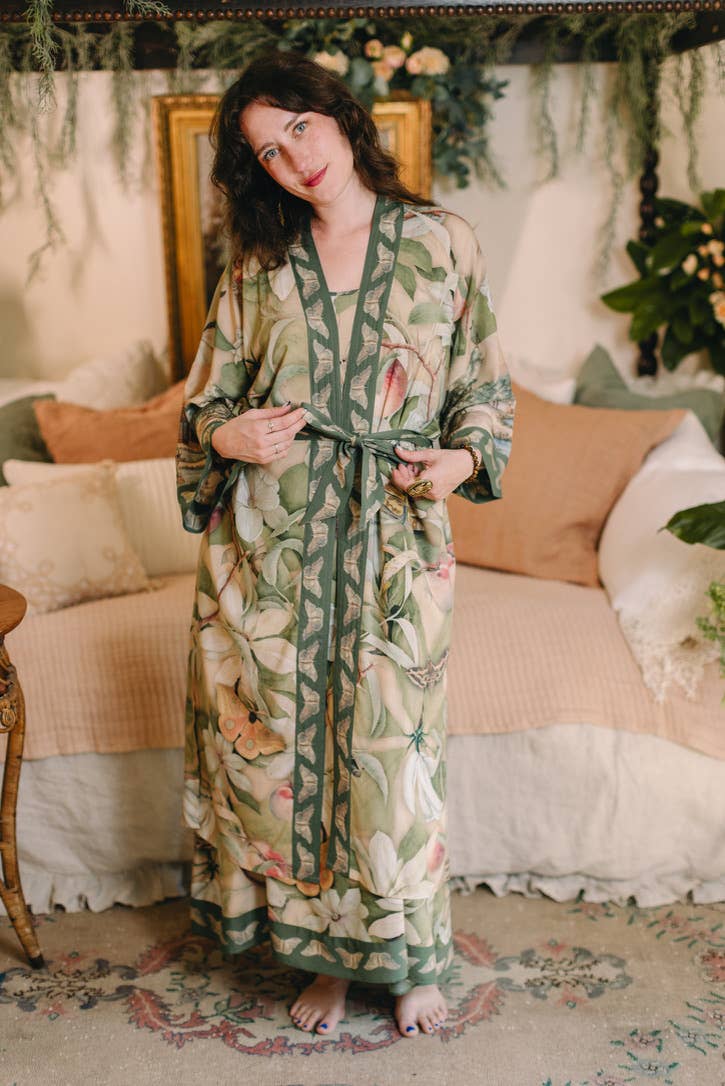 Fleur De Soleil Opera Duster Kimono Robe w/ Florals