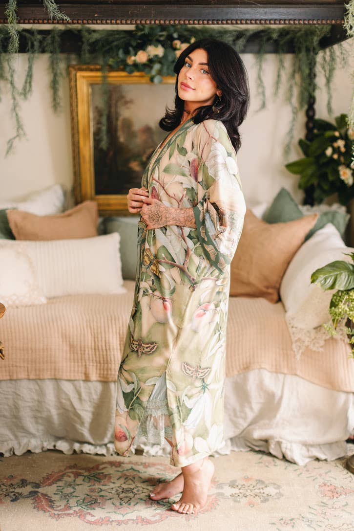 Fleur De Soleil Opera Duster Kimono Robe w/ Florals