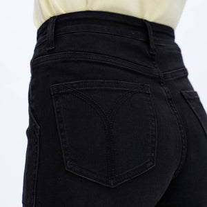 Black High Rise Wide Leg Jean with Raw Hem