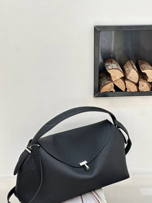 Top-Grain Leather Shoulder Tote Bag with Top Handles