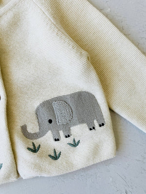 Animal Safari Embroidered Organic Baby Cardigan