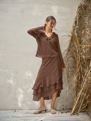 POLKA DOT TIERD UNBALANCE HEM SKIRT