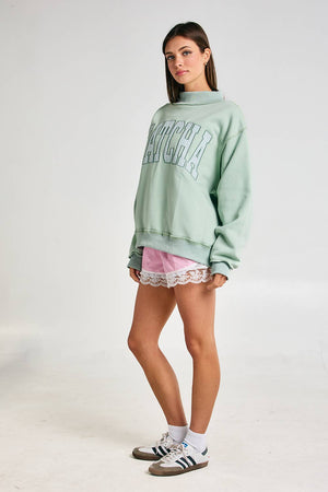 Embroidered "MATCHA" Mock Neck Sweatshirt