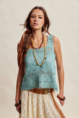 Crochet Lace Square Neck Tank Top
