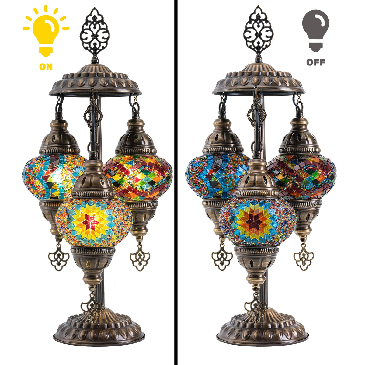 3-Globe Turkish Mosaic Table Lamp (Rainbow)
