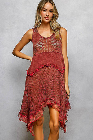 Fitted Cotton Weaving Ruffle sleeveless Dress