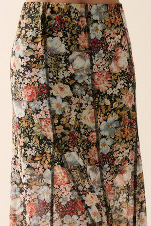 Floral Mesh Inverted Seam Maxi Skirt
