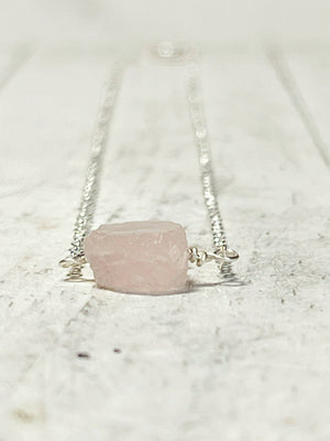 Small Rose Quartz Rough Nugget Necklace