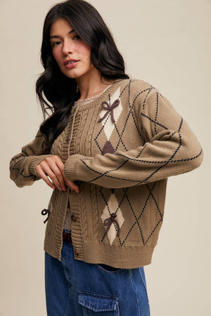 Argyle Bow Detail Knit Cardigan