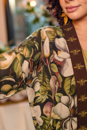 Fleur De Lune Pixie Duster Crop Kimono w/ Florals & Bees