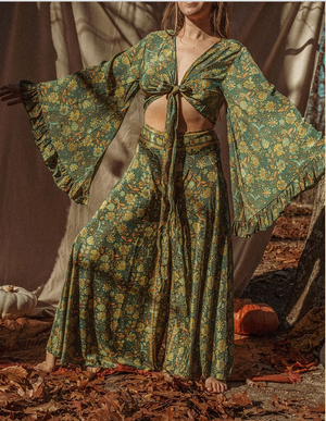 Silk Vintage Floral Palazzo Pants
