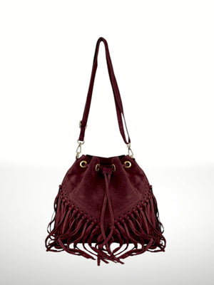Emanuela Suede Leather Fringe Bag - Gray